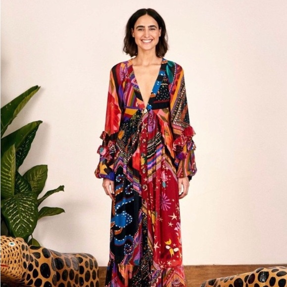 FARM Rio Vibrant Red and Blue Maxi Dress - Picture 5 of 16